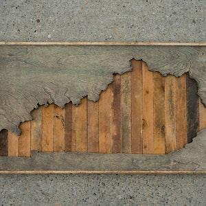 handcrafted state of kentucky on salvaged wood