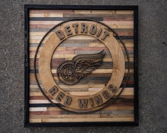detroit red wings on reclaimed wood