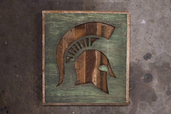 Handcrafted Mini Msu Spartan Head From Detroit Salvaged Wood Etsy