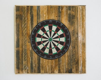 handcrafted reclaimed wood lath dart board