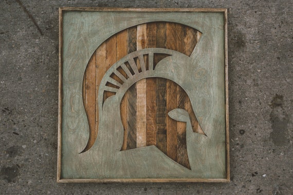 Handcrafted Msu Spartan Head From Detroit Salvaged Wood Etsy