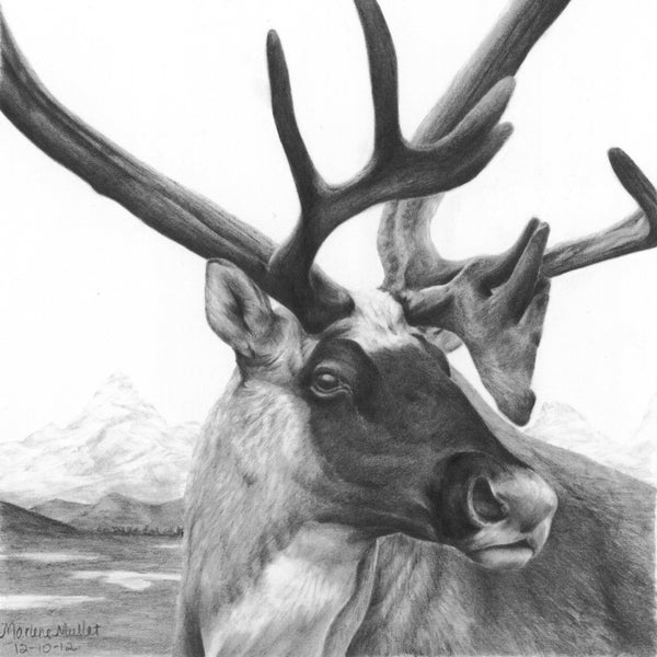 Impression d'art caribou, décoration murale animalière pour cabane, art sur le thème de la forêt, art d'animal sauvage, impression d'art en noir et blanc, mari chasseur cadeau nature