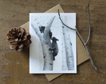 Biglietto di auguri con cuccioli di orso nero, biglietto con arte sulla fauna selvatica, biglietto per cacciatori, biglietto per bambini, regalo per amanti della vita all'aria aperta, regalo con biglietto sulla natura, biglietto con arte sull'orso