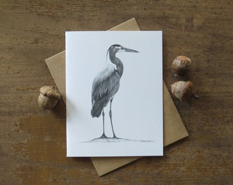 Carte de correspondance héron, carte d'art animalier, carte d'oiseau, art de héron, grand héron, carte de voeux, carte de note de faune, carte pour ornithologue amateur, art d'oiseau