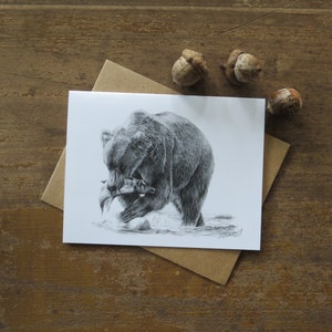 Carte de correspondance grizzly, carte d'art animalier, art d'ours, carte pour chasseur, carte d'ours pour mari, art au crayon, carte d'art, carte d'invitation vierge