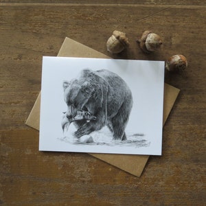 Grizzly Bear Note Card Set, wildlife art card, bear art, card for hunter, bear card for husband, pencil art, art card, blank invitation card image 2