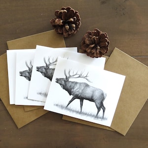 Set di biglietti di auguri con alce, biglietti con arte della fauna selvatica, alce che canta, biglietti con alce, arte della fauna selvatica, biglietti con la natura, biglietti di auguri, biglietti vuoti, cancelleria con animali, arte con alce
