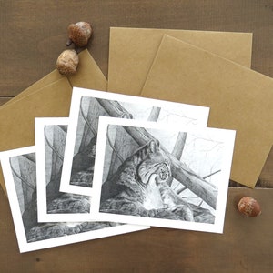 Bobcat Note Card Set, Karte für Wanderer, Bobcat Karten, Wildtier Karte, Natur Kunst Karten, leere Notizkarte, Bobcat Kunst, schwarz und weiss Karte