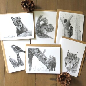 Ensemble de cartes de correspondance sur la faune du Maine, carte d'art animalier, carte pour chasseur, carte sur la nature sauvage pour enfants, invitation à la faune, carte de voeux en plein air