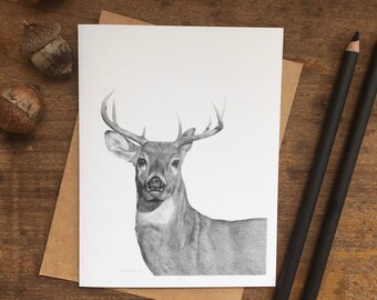 Carte de correspondance de cerf, carte de correspondance de faune, carte d'art de cerf, animal des bois, art de chasse, carte pour le chasseur, carte avec l'argent, nature de cadeau de papeterie