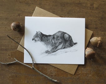 Carte de correspondance Mountain Lion, carte d'art animalier couguar, cartes pour lui, cadeaux de carte nature, art de lion de montagne, carte de chat sauvage, dessin d'art occidental