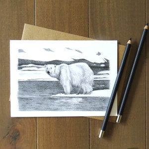 Eisbär-Grußkarte, wild lebende Tiere, Kunstkarten, Eisbär-Grafikgeschenk, Kartenlehrer, Jäger-Grußkarten, handgezeichnete Bleistiftkunst
