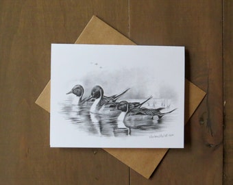 Pintail Duck Note Card, pintail art, bird art card, duck art card, black and white card, nature stationary, wildlife art card, cards