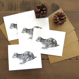 Ensemble de cartes de correspondance Mountain Lion, art de couguar, carte d'art animalier, cadeau carte nature, art de lion de montagne, décor de chat sauvage, carte de voeux pour amateur de plein air