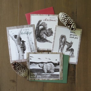 Biglietti di auguri per le vacanze sulla fauna selvatica, biglietti di Natale sulla fauna selvatica, biglietti artistici sulla fauna selvatica, biglietti stagionali, biglietti con orsi, biglietti di auguri per insegnanti, biglietti con animali