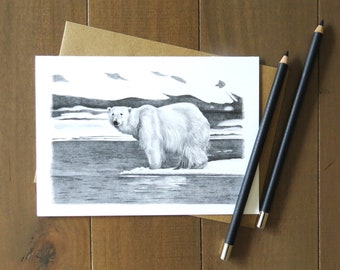 Polar Bear Note Card, wildlife art cards, polar bear artwork, card for teacher, card for hunter, note cards for men, polar bear gift