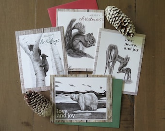 Cartes de vœux animalières, carte de Noël animalière, carte d'art animalier, cartes de saison, cartes ours, cartes de vœux pour enseignant, cartes animaux