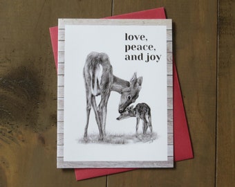 Carte de correspondance de vacances de cerf, carte de correspondance de faune, carte d'art de Noël, carte d'animal de Noël des bois, carte pour des enfants, nature de cadeau de papeterie