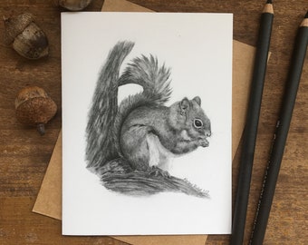 Tarjeta de notas de ardilla, tarjeta de notas de vida silvestre, animal del bosque, tarjeta de arte de la naturaleza, tarjeta para niños, arte de ardilla, tarjeta de animal en blanco, tarjeta de animal salvaje
