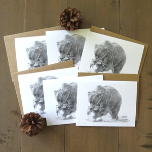 Grizzly Bear Note Card Set, Wildtier Kunstkarte, Bärenkunst, Karte für Jäger, Bärenkarte für Kinder, Einladung Wildtiere, Outdoor-Grußkarte