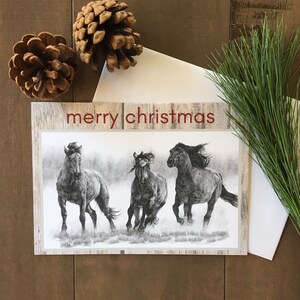 Paardenkerstkaart, kerstkaart, kerstkaart paard, paardenkunst, notitiekaart voor vakantie, kaart voor leraar, kaart voor echtgenoot, potloodkunst