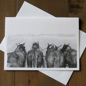 Horse Note Card, plow horses, farm animal cards, horse cards, pencil art, art cards, card for teacher, card gifts, horse gifts, note cards image 2