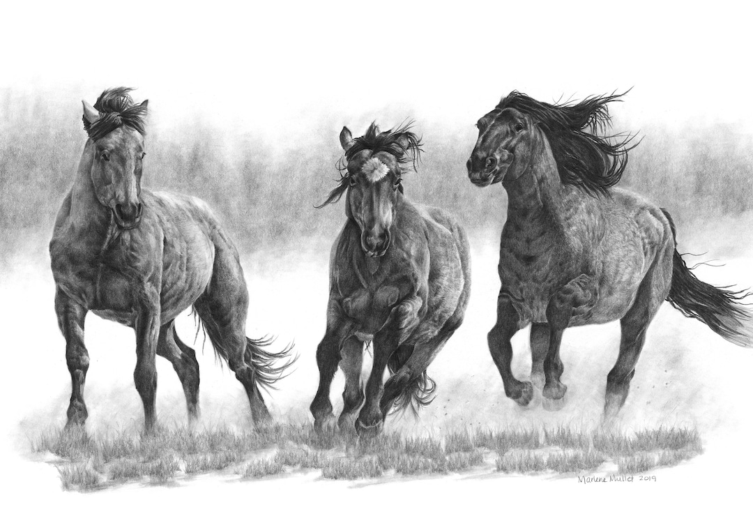 Running Horses Art Print, Horse Lover Gift, Wild Horses Western Wall