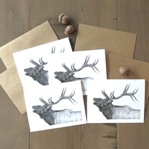 Set di biglietti di auguri con alce, biglietti con arte sulla fauna selvatica, biglietti con alce che canta, biglietti di auguri sulla natura, regalo per amanti dell'aria aperta, set di 4 biglietti di auguri vuoti, opere d'arte western