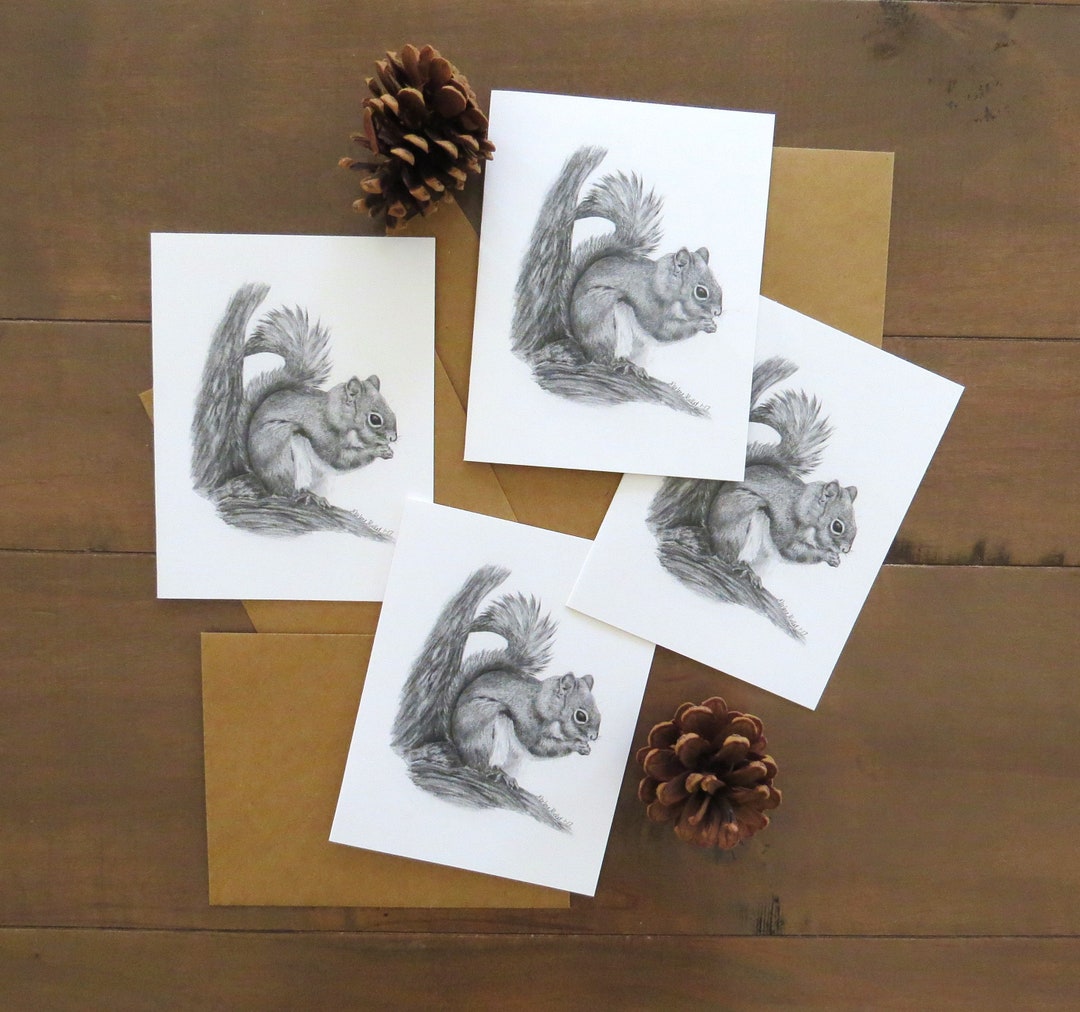 Squirrel Note Card Set, Wildlife Note Card, Forest Animal, Nature Art ...