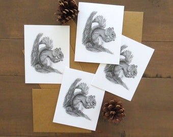 Squirrel Note Card Set, wildlife note card, forest animal, nature art cards, woodland animals, card for kids, squirrel art, blank cards