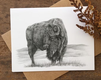 Bison Note Card, wildlife card, bison card, buffalo art, buffalo card, stationary card, animal art cards, wildlife art, teacher gift