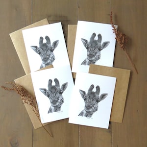Conjunto de cartões de nota de girafa, cartão de arte de vida selvagem africana, cartão de animal de safári, papelaria de saudação infantil, presente de arte de girafa, convite de chá de bebê animal