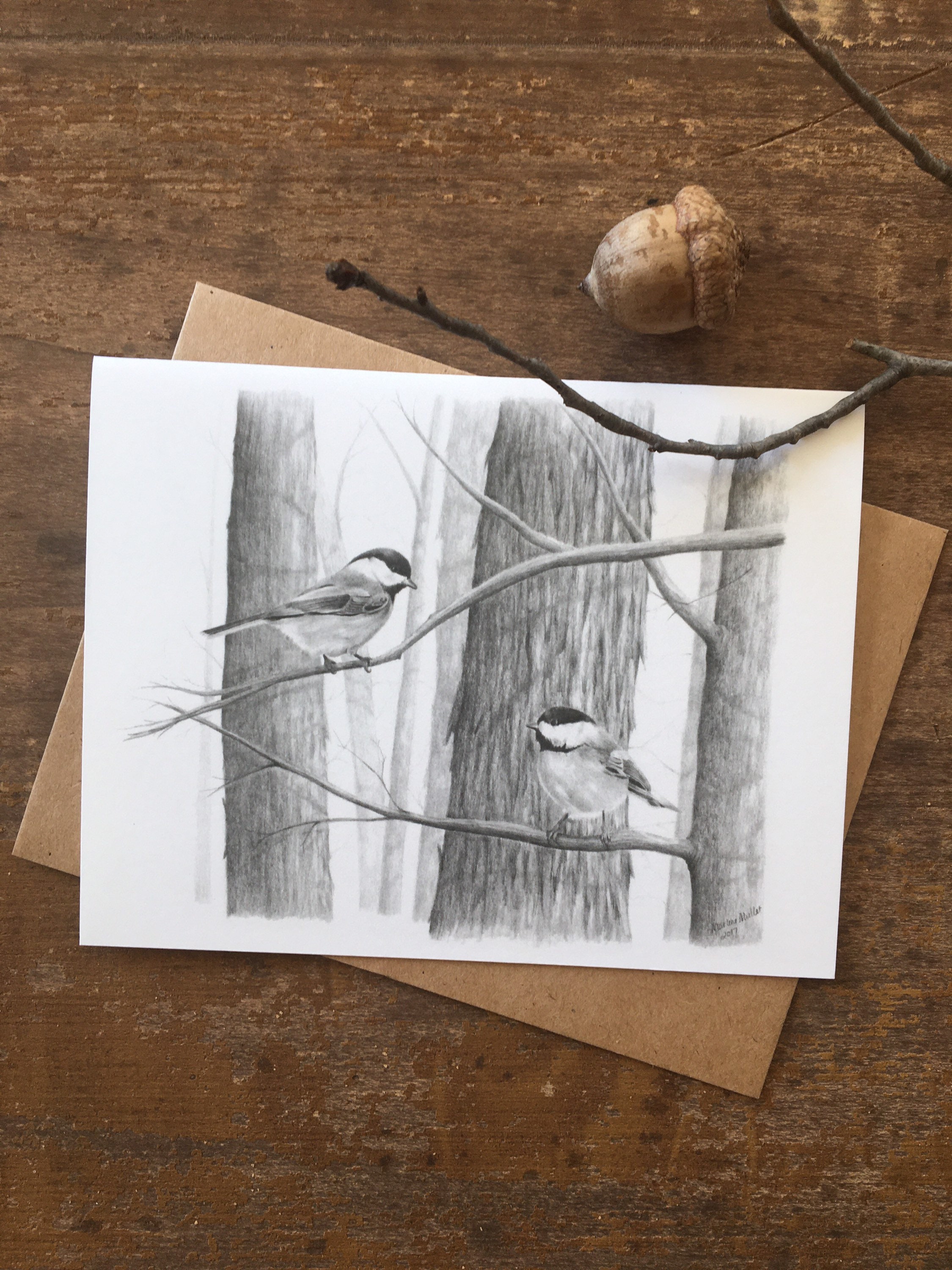 Song Bird Note Card Set, Set of 4 Cards, Wildlife Stationary Art Card