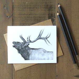 Biglietto di auguri con alce, biglietto con arte sulla fauna selvatica, biglietto con alce che canta, biglietto di auguri con arte sulla natura, biglietto vuoto, cancelleria per scrittori di animali, regalo per cacciatori di carte