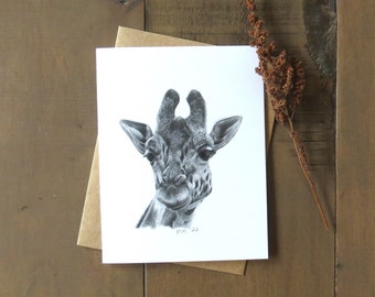 Giraffe Note Card, African wildlife art card, safari animal card, kid's greeting stationary, giraffe art gift, shower invitation animal