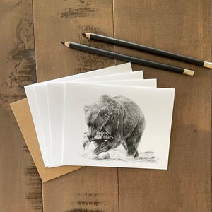 Grizzly Bear Note Card Set, wildlife art card, bear art, card for hunter, bear card for husband, pencil art, art card, blank invitation card image 5