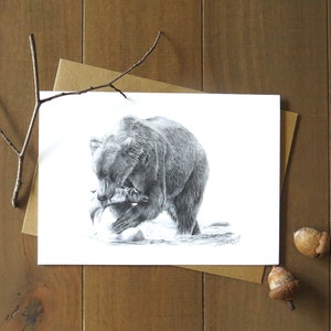 Grizzlybär Grußkarte, Wildtier Kunst Karte, Karte für Jäger, westliche Kunst, Bär Kunst Karte, Wildtiere Grußkarte, Bleistiftkunst, Karte für Ehemann