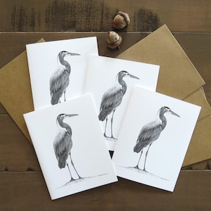 Ensemble de cartes de correspondance héron, carte d'art animalier, carte d'oiseau, art de héron, grand héron, carte de voeux, carte de note de faune, carte pour ornithologue amateur, art d'oiseau