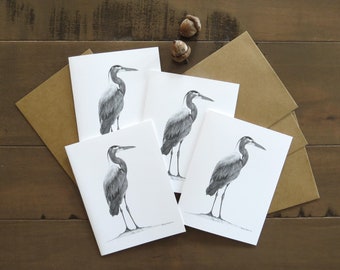 Heron Note Card Set, wildlife art card, bird card, heron art, great blue heron, greeting card, wildlife note card, card for birder, bird art
