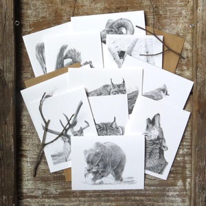 Cartes de correspondance personnalisées sur la faune, votre choix de 4 cartes, art animalier, carte nature, cartes pour les amoureux des animaux, cadeau d'écrivain, papeterie animalière