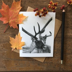 Biglietto di auguri con caribù, biglietto con arte sulla fauna selvatica, arte con caribù, biglietto di auguri, biglietti in bianco e nero, biglietto sulla natura, regalo per scrittori, biglietto per amanti della natura