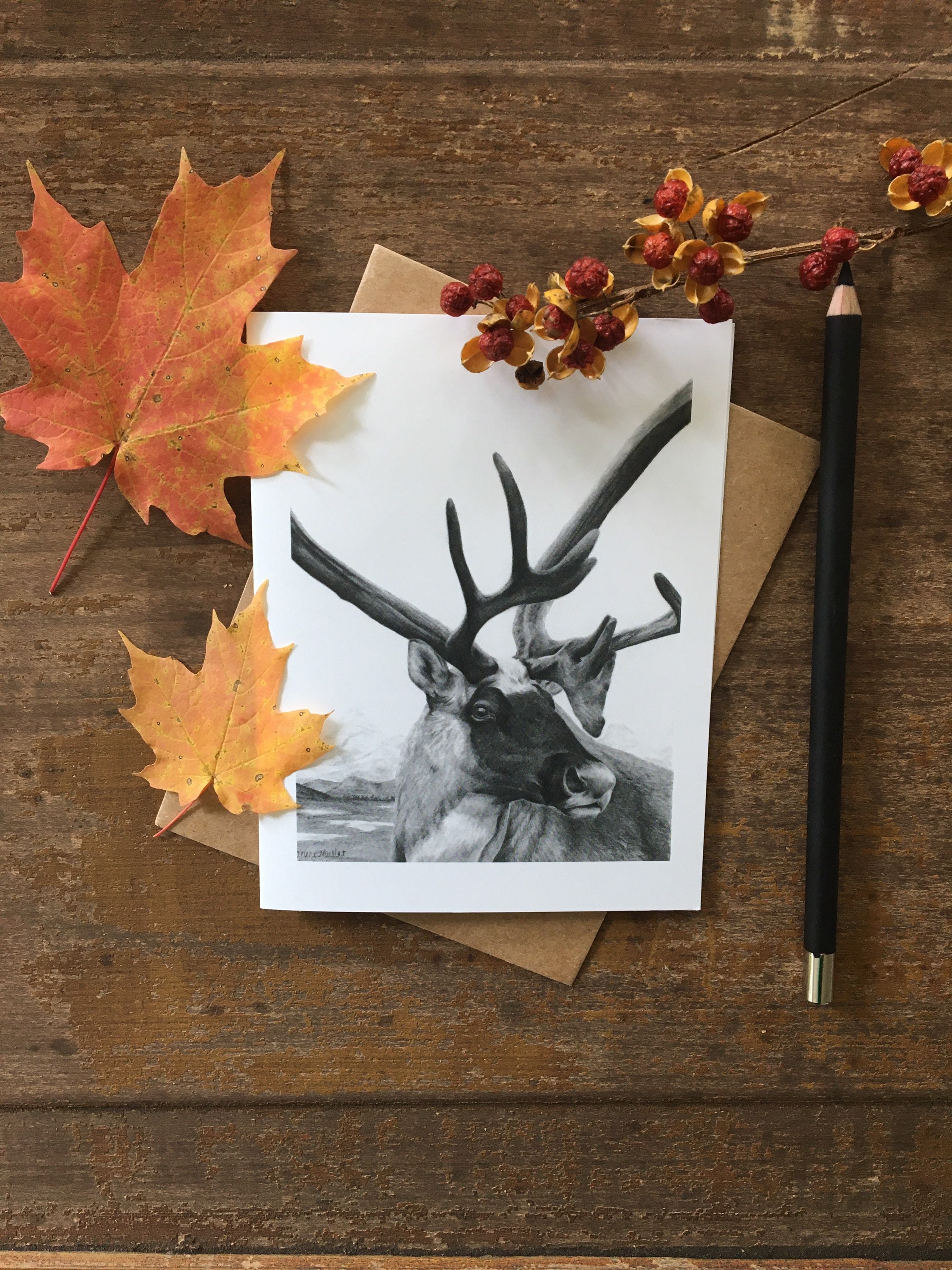 Caribou Note Card Set, Wildlife Art Card, Caribou Art, Greeting Card