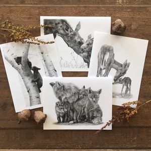 Baby Tier Hinweis Karte, Wildtier Karte, Reh mit Kitz Karte, Waldtier, Tier Babyparty, Wildtier Einladungen, Karten für Kinder