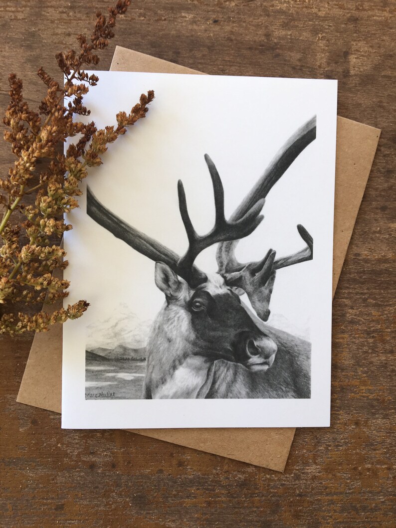 Caribou Note Card Set, Wildlife Art Card, Caribou Art, Greeting Card