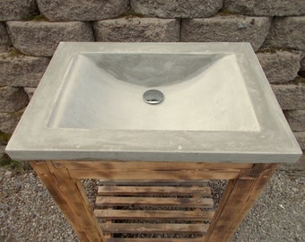 24" vanity w/ Concrete Top and Reclaimed Wood.  Natural Gray Concrete w/ high strength stain resistant finish. Salvaged Solid Wood Base