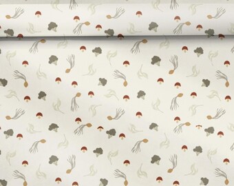Mushroom & Broccoli Drawer Liner - Nursery Luxe Canvas Texture-Cabinet-Peel and Stick - Shelf Liner - Contact Paper - Seamless Pattern