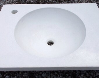 24" Concrete Top - 15" Round Bowl Sink - White Cement & natural stone aggregate. Vanity Top w/Offset Faucet Hole