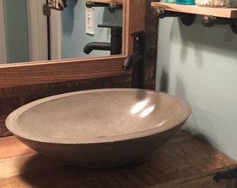 Handmade Concrete Oval Bathroom Sink: Natural Finish Vessel, 15x21x6