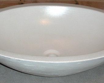 White Concrete Oval Vessel Bathroom Sink 15" x 21" Depth of 6" w/ Natural Gloss Finish -  SUPER STRENGTH MIX w/Reinforcement!!!