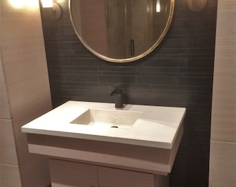 36" WHITE Concrete Top - Integrated ramp sink - w/ Natural Finish SUPER STRENGTH Mix w/Reinforcement! Vanity W@W